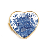 Pilulier en forme de coeur, Bleu de Delft,  oiseau bleu