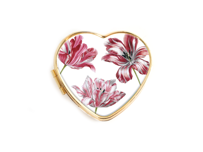 Pillbox heartshape ,Merian, Three tulips