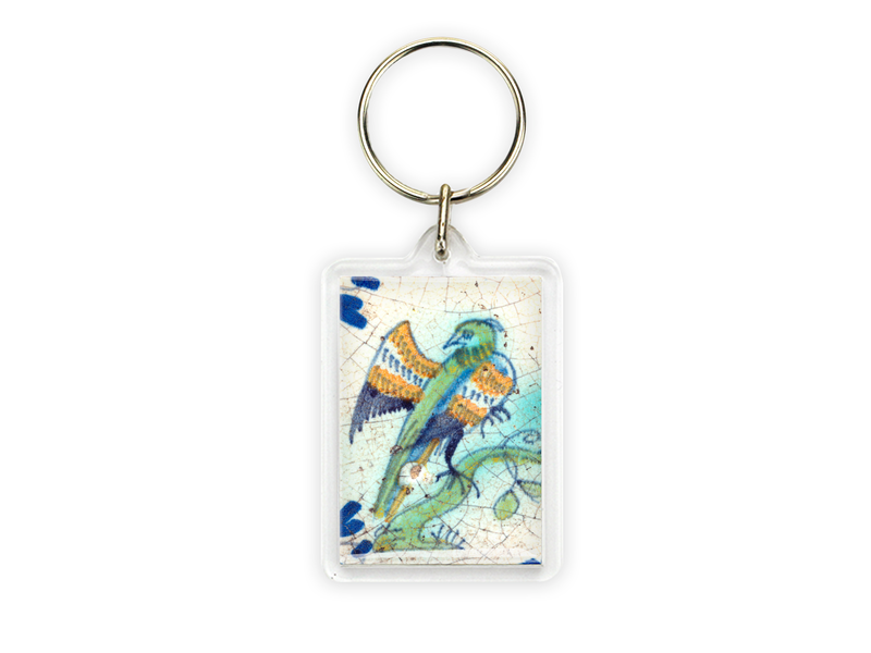 Porte-clés, détail carreaux bleu Delft, oiseaux