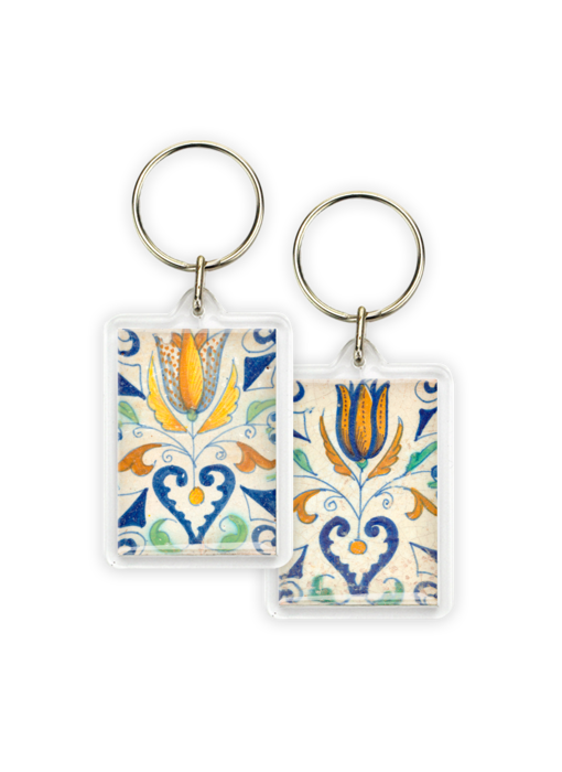 Porte-clés, carrelage bleu Delft, coeur tulipe