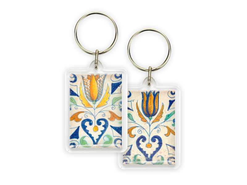 Keyring, Delft Blue Tile,  Tulip-heart
