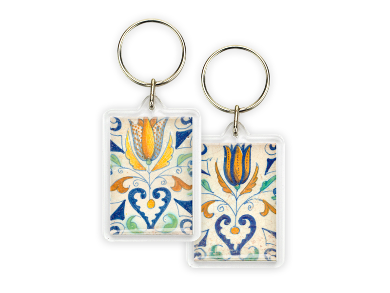 Porte-clés, carrelage bleu Delft, coeur tulipe