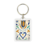Porte-clés, carrelage bleu Delft, coeur tulipe
