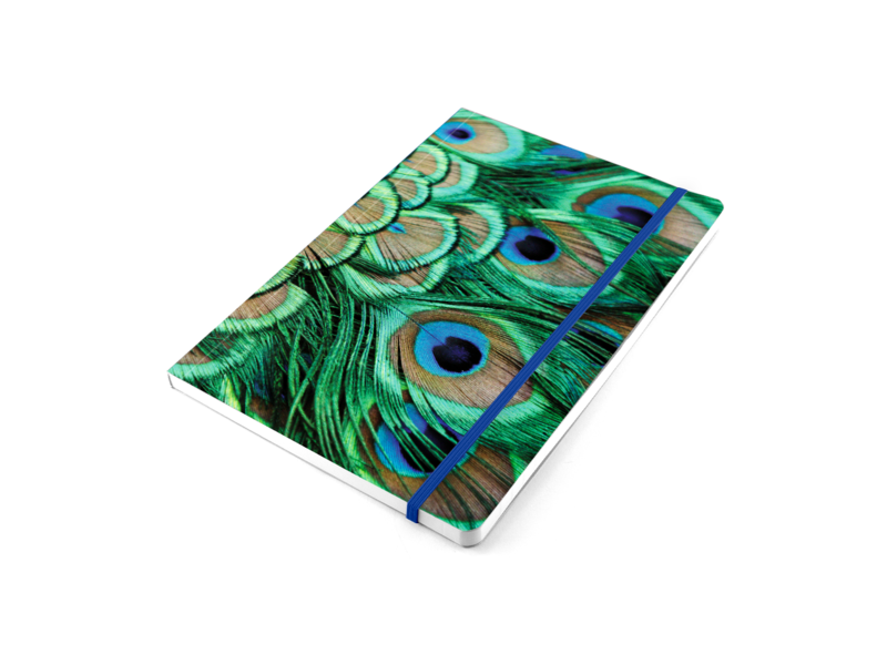 Cuaderno de tapa blanda, A5, plumas de pavo real