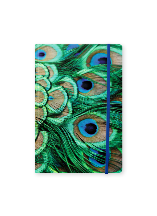 Cuaderno de tapa blanda, A5, plumas de pavo real