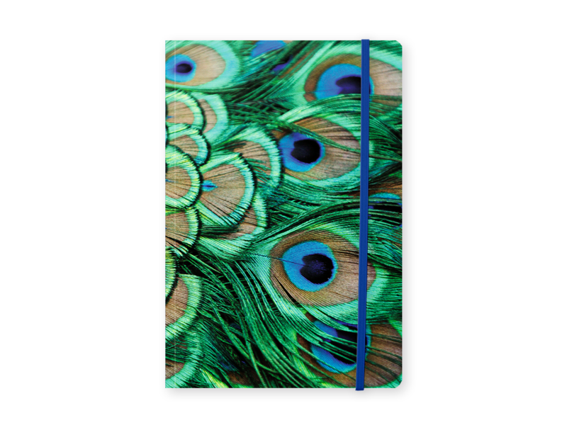 Cuaderno de tapa blanda, A5, plumas de pavo real