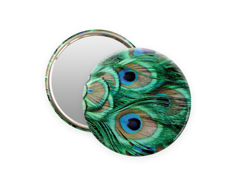 Pocket Mirror, Ø 80 mm , peacock feathers