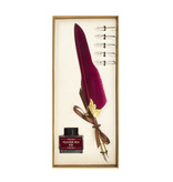 Feather Pen Tintenset, rote Feder, hellgoldene Box