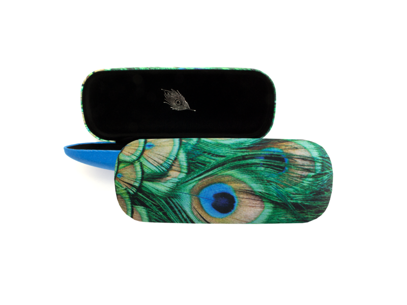 Funda de gafas, plumas de pavo real