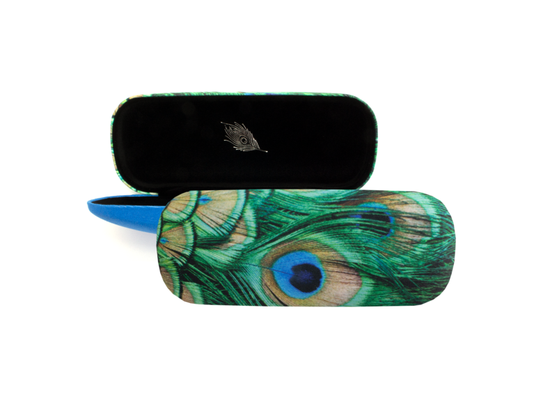 Spectacle case, peacock feathers