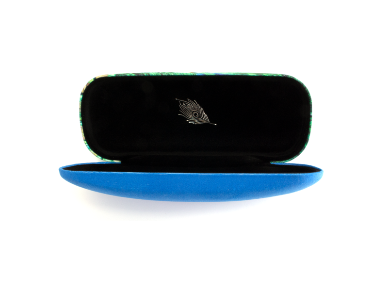 Funda de gafas, plumas de pavo real