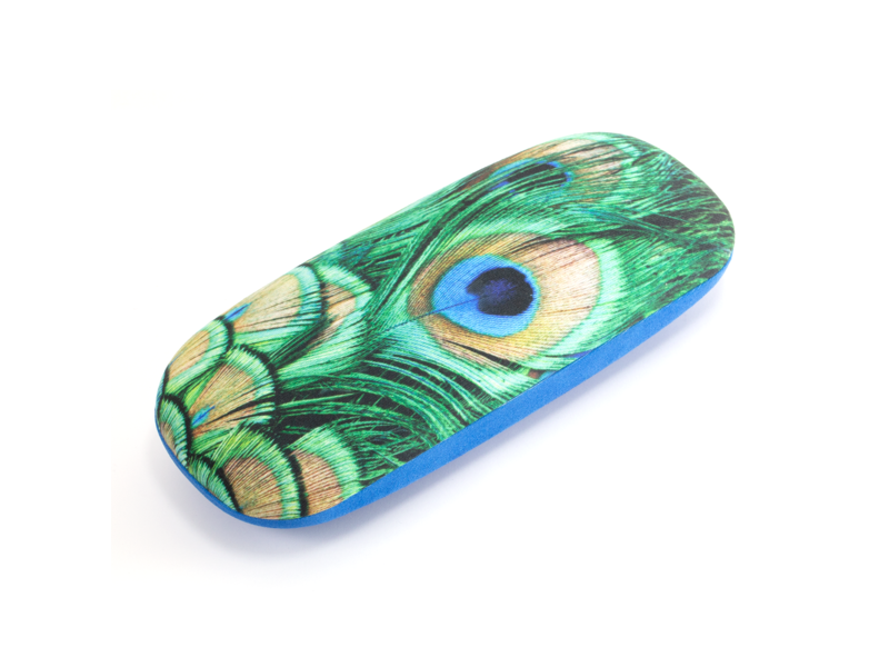 Spectacle case, peacock feathers