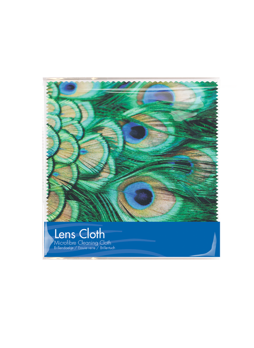 Lens cloth, 15 x 15 cm, peacock feathers