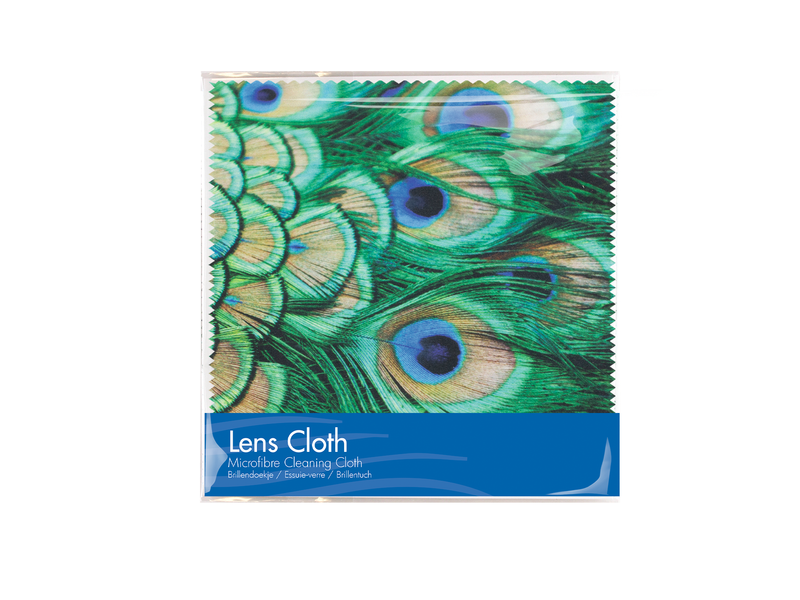 Lens cloth, 15 x 15 cm, peacock feathers