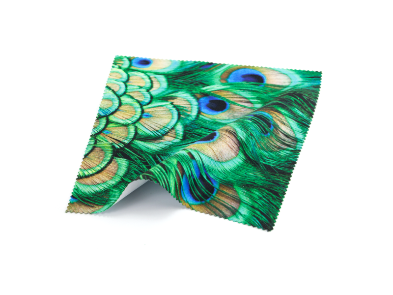 Lens cloth, 15 x 15 cm, peacock feathers