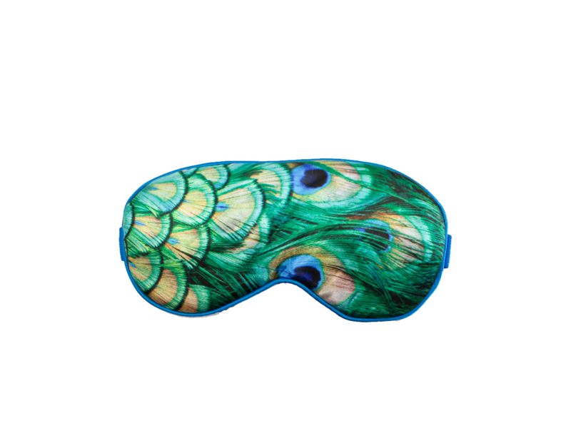 Sleeping mask, peacock feathers