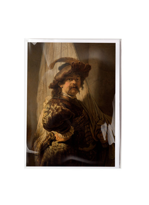Tarjeta doble con sobre,  Rembrandt, el portador de la bandera