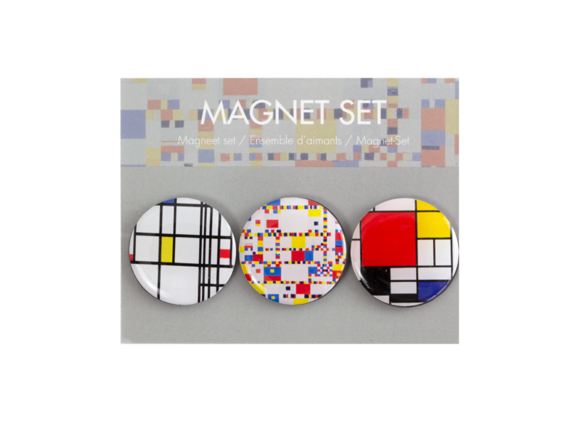 Set van 3 ronde koelkast magneten, Piet  Mondriaan