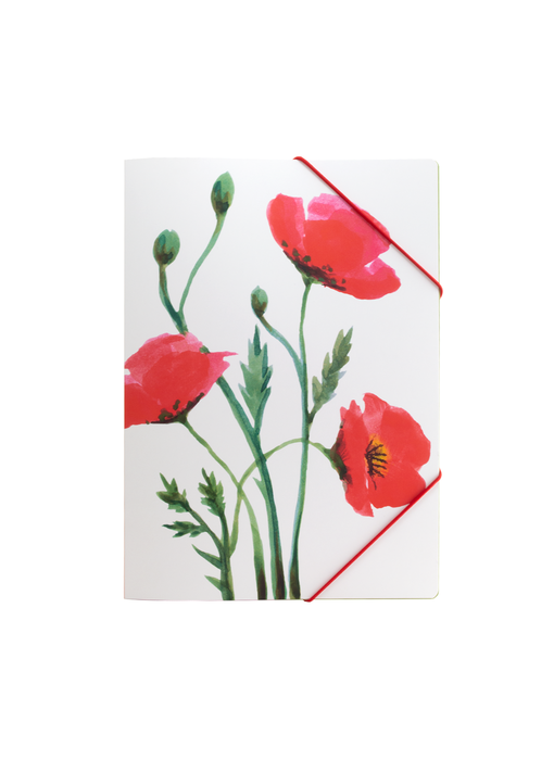 Paper file folder with elastic closure, A4, Poppies