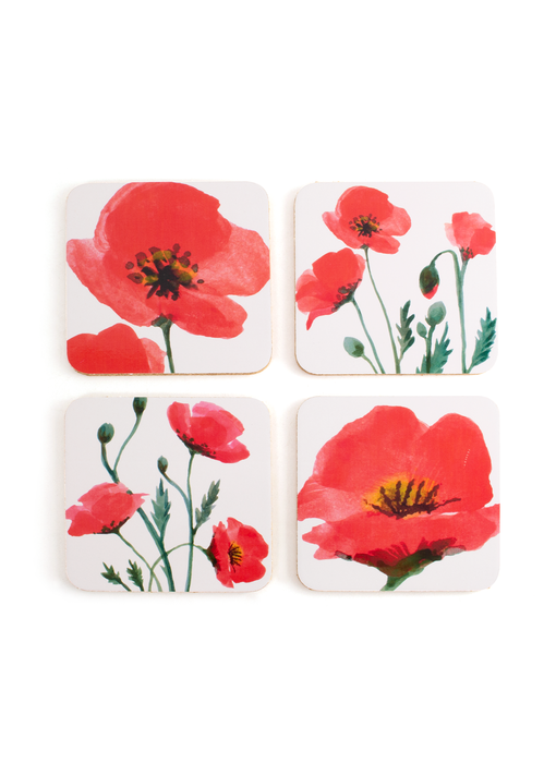 Dessous de verre, lot de 4, Coquelicots