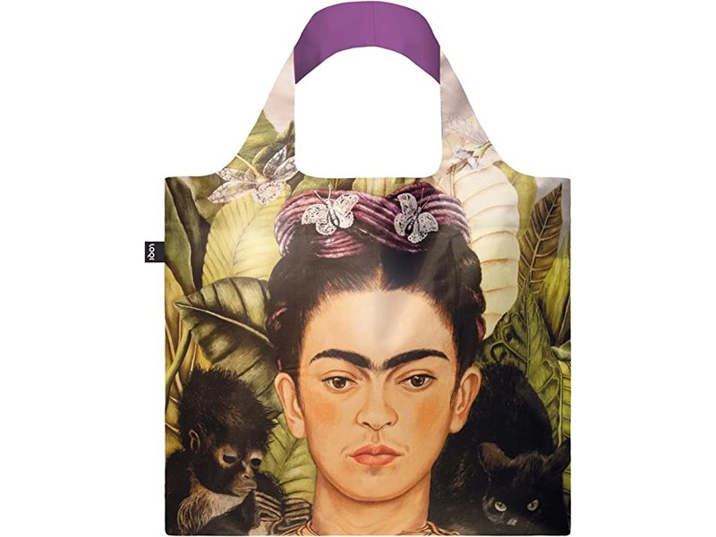 Wiederverwendbare faltbare Tragetasche, Gemälde von Frida Kahlo, Portrait mit Kolibri