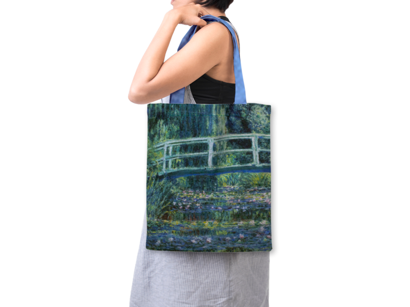 Cotton Tote Bag with lining,  Monet, Japanese bridge