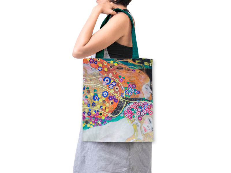 Cotton Tote Bag with lining, Gustav Klimt, Water Serpents 2