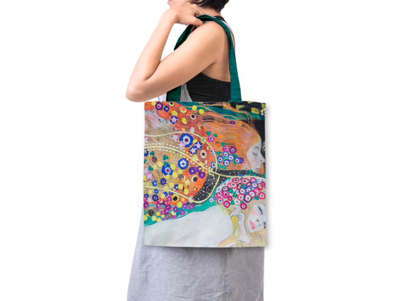 Sac en coton, avec doublure, Gustav Klimt, Serpents d'eau 2