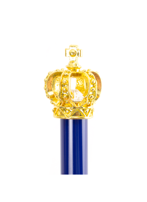 Bolígrafo azul con corona dorada