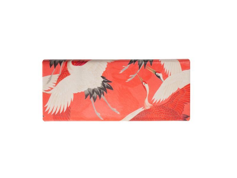 Foldable spectacle case , White and red cranes, Japanese birds