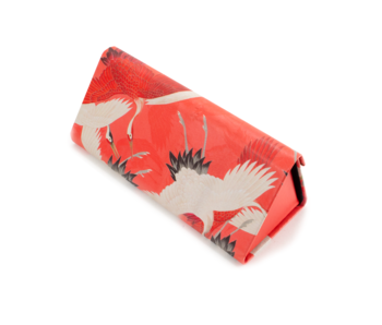 Foldable spectacle case , White and red cranes, Japanese birds