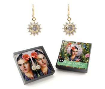 Gold plated earrings with glittering crystal stones, Frida Kahlo