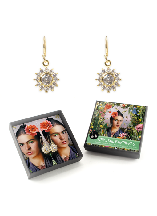 Gold plated earrings with glittering crystal stones, Frida Kahlo