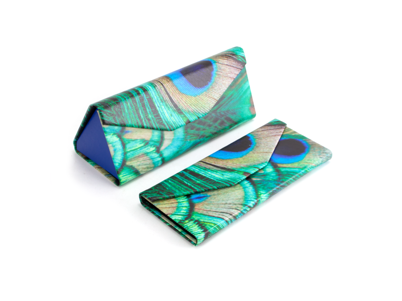 Foldable spectacle case , Peacock feathers
