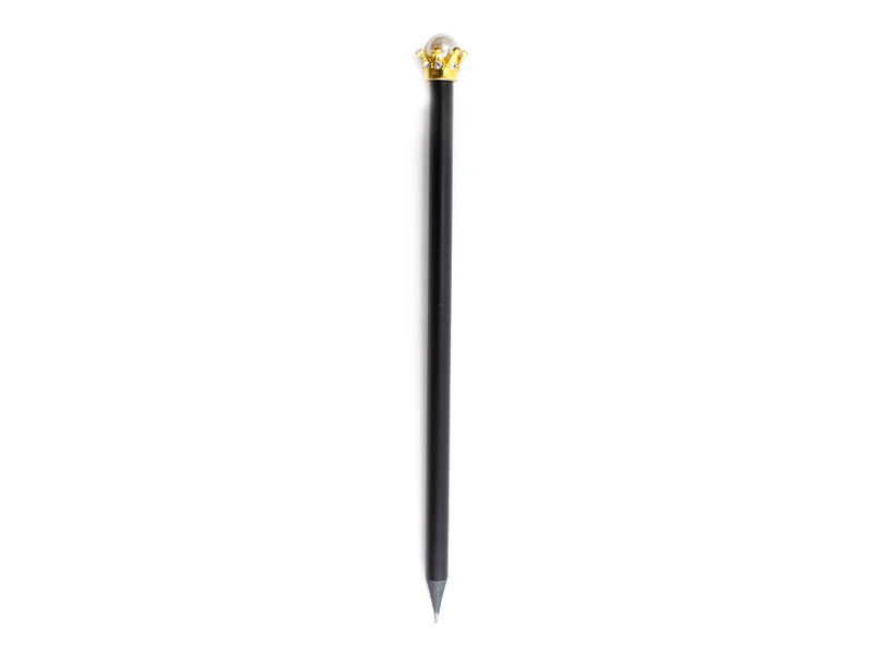 Black HB pencil  with golden Crown, with a pearl