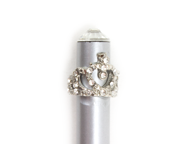 Zilveren potlood met zilveren tiara en wit kristal