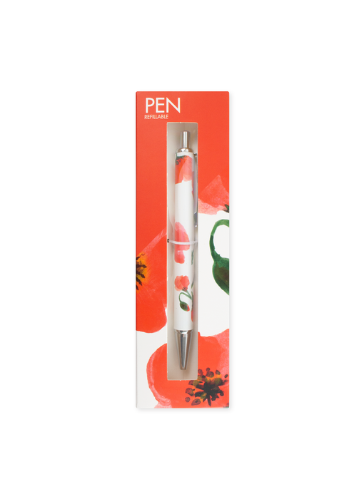 Ballpen in box, refillable,  Poppies, water color