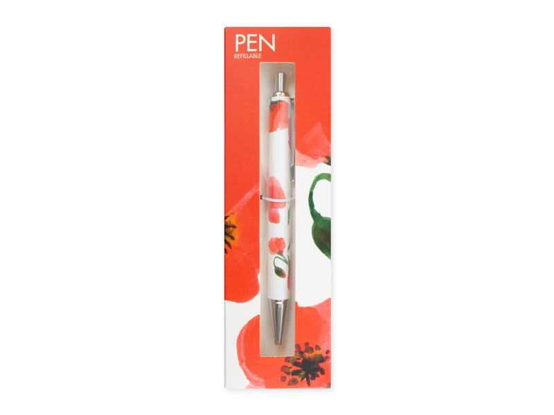 Ballpen in box, refillable,  Poppies, water color