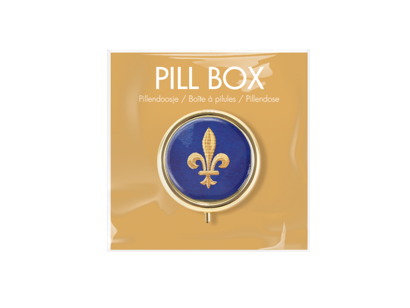 Pill box gold colored, Fleur de Lys