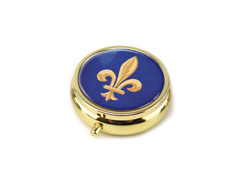 Pill box gold colored, Fleur de Lys