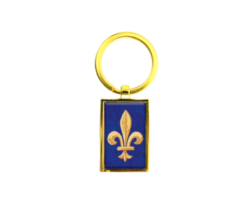 Porte-clés RT, métal doré, Fleur de Lys