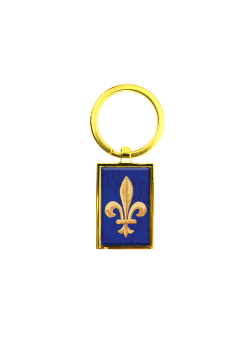 Porte-clés RT, métal doré, Fleur de Lys