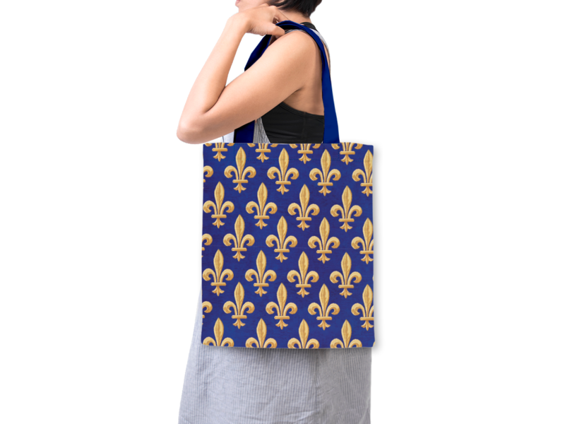 Cotton Tote Bag with lining,   Fleur de Lys