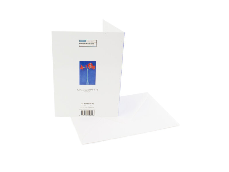 Double card with envelope , Red Amaryllis with Blue Background, Mondriaan