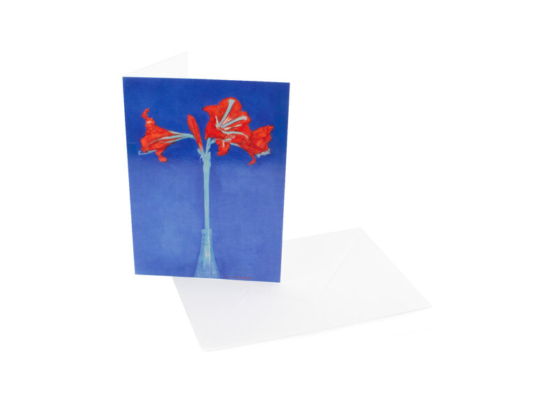 Double card with envelope , Red Amaryllis with Blue Background, Mondriaan