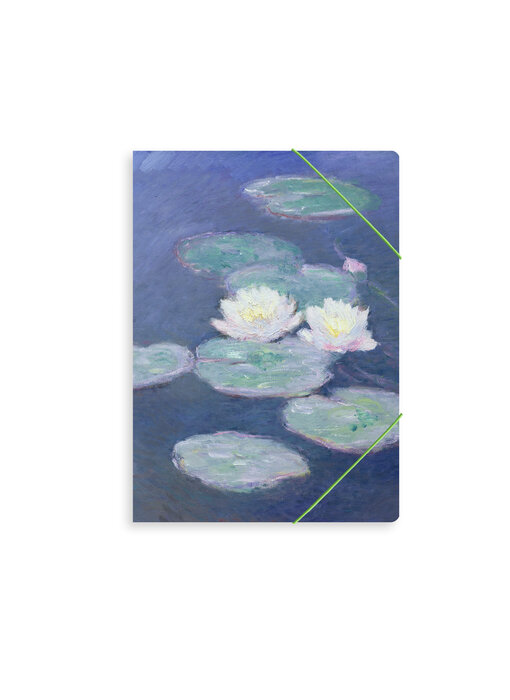 Paper file folder with elastic closure,  Monet, Waterlilies by evening light
