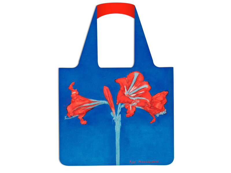 Shopper foldable , Red Amaryllis with Blue Background, Mondrian