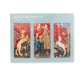 Set van 3 Magnetische boekenleggers ,Wandkleed Dame met de Eenhoorn