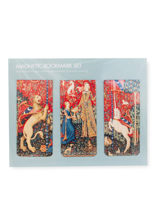 Set van 3 Magnetische boekenleggers ,Wandkleed Dame met de Eenhoorn