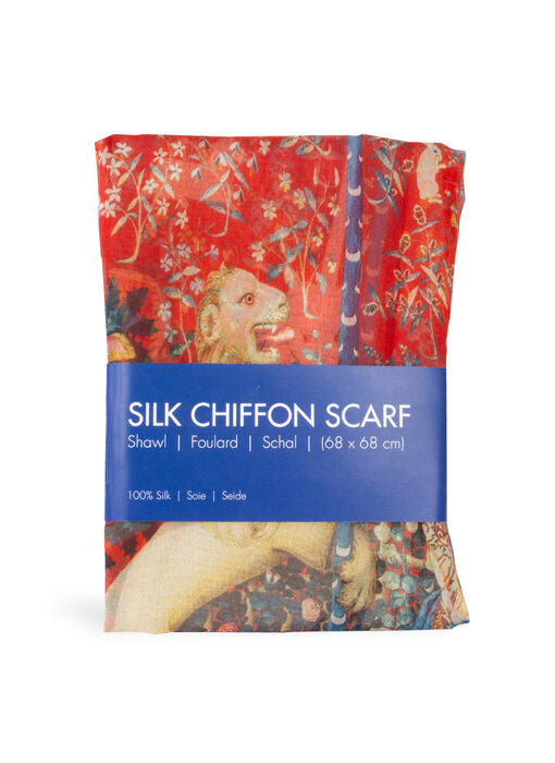 Sjaal 100 % zijde chiffon, Wandkleed Dame met de Eenhoorn